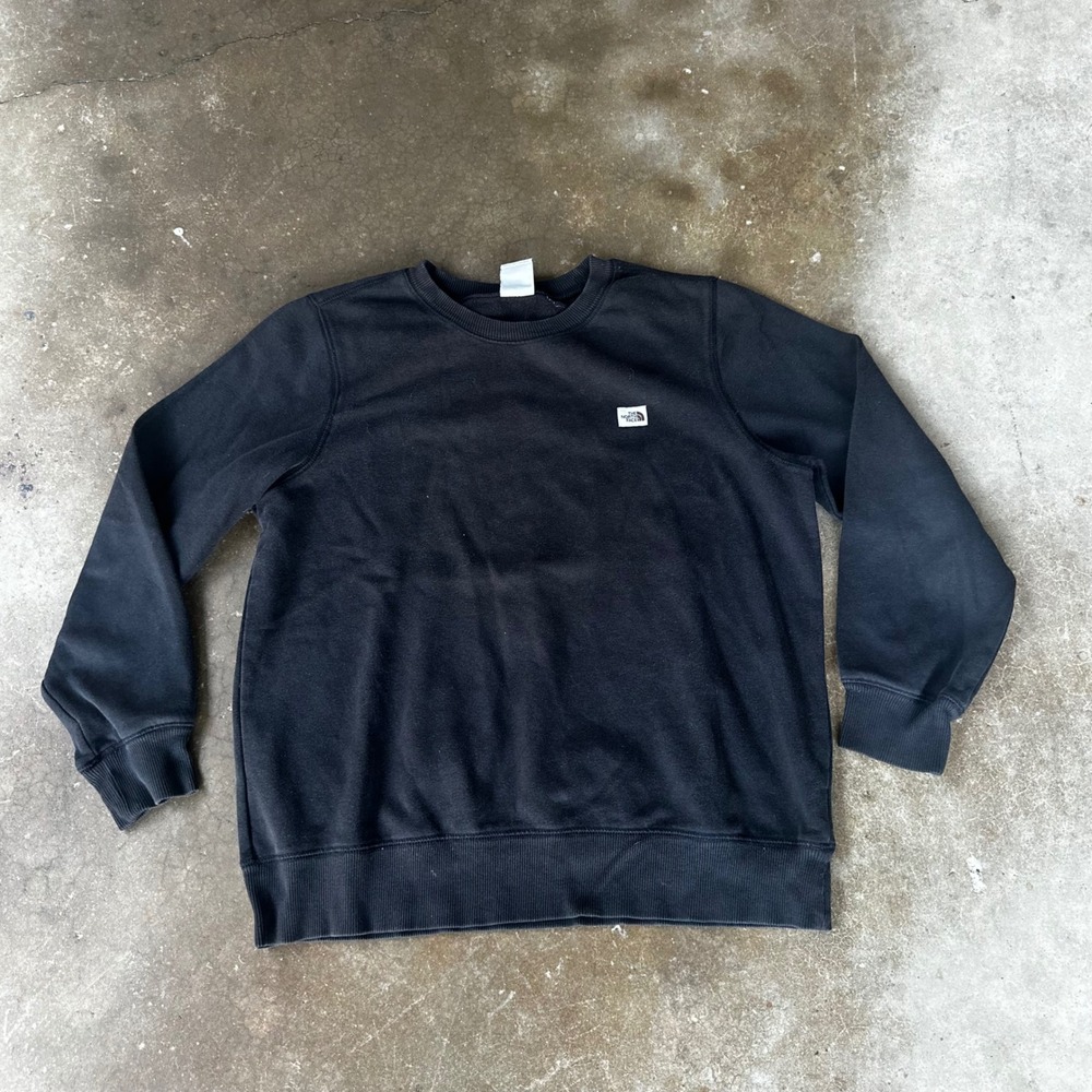 The North Face Sweatshirt Womens L Black Excellent Crewneck Fleece Logo Patch